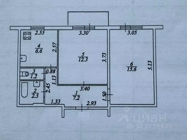 2-к кв. Татарстан, Нижнекамск ул. Гагарина, 5 (45.4 м) - Фото 1