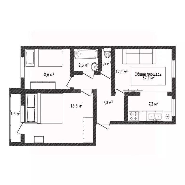 3-к кв. Новосибирская область, Бердск ул. Красная Сибирь, 114 (57.2 м) - Фото 2