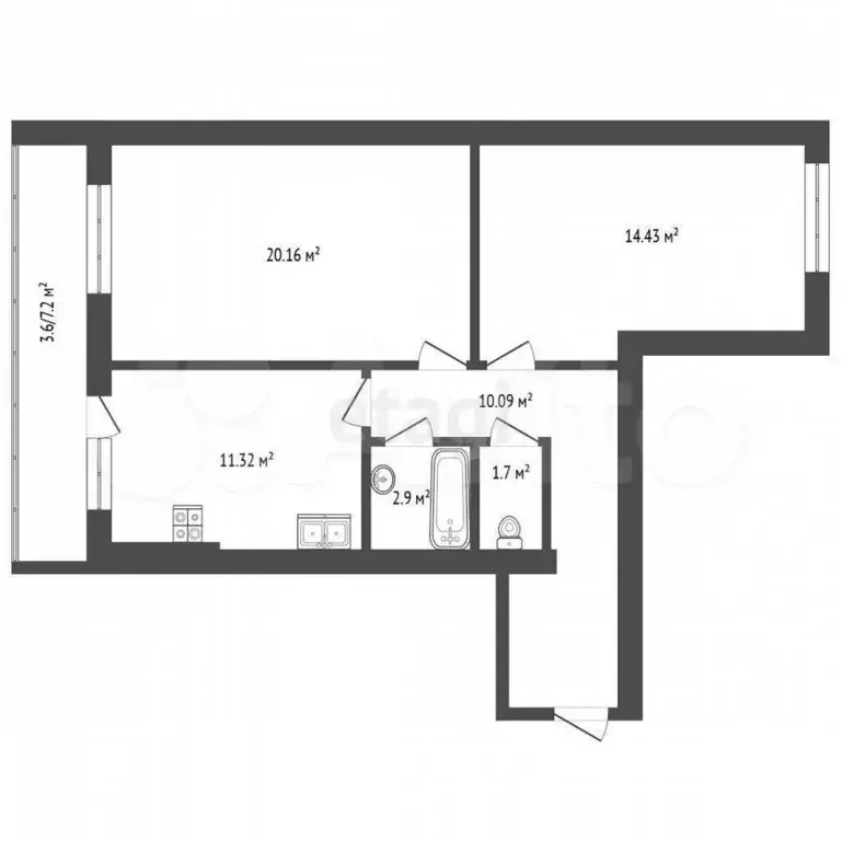 2-к. квартира, 44 м, 5/5 эт. - Фото 0