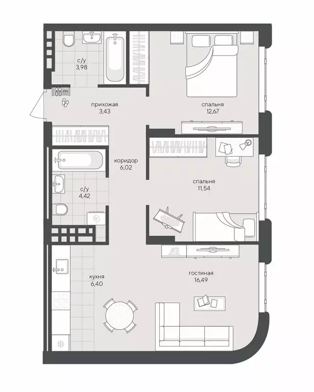 2-комнатная квартира: Новосибирск, Кедровая улица, 79 (64.95 м) - Фото 0