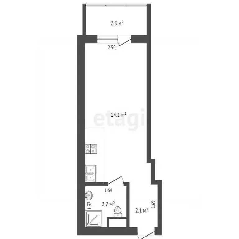 Студия Тюменская область, Тюмень ул. 2-я Луговая, 22к2 (20.0 м) - Фото 1