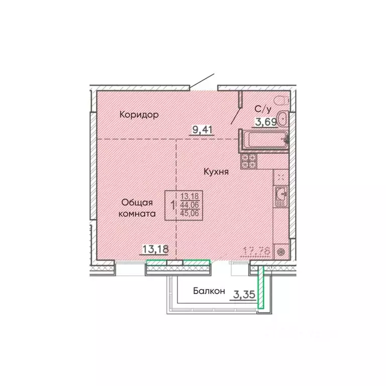Студия Бурятия, Улан-Удэ Энергетик мкр,  (45.06 м) - Фото 0
