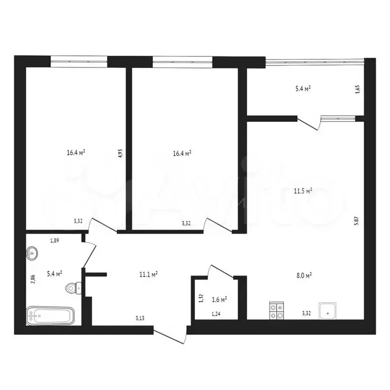 2-к. квартира, 75,8 м, 5/6 эт. - Фото 0