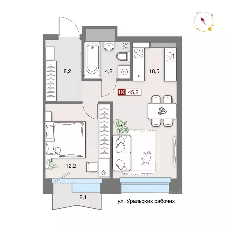 1-к кв. Свердловская область, Екатеринбург ул. Уральских Рабочих, 26 ... - Фото 0