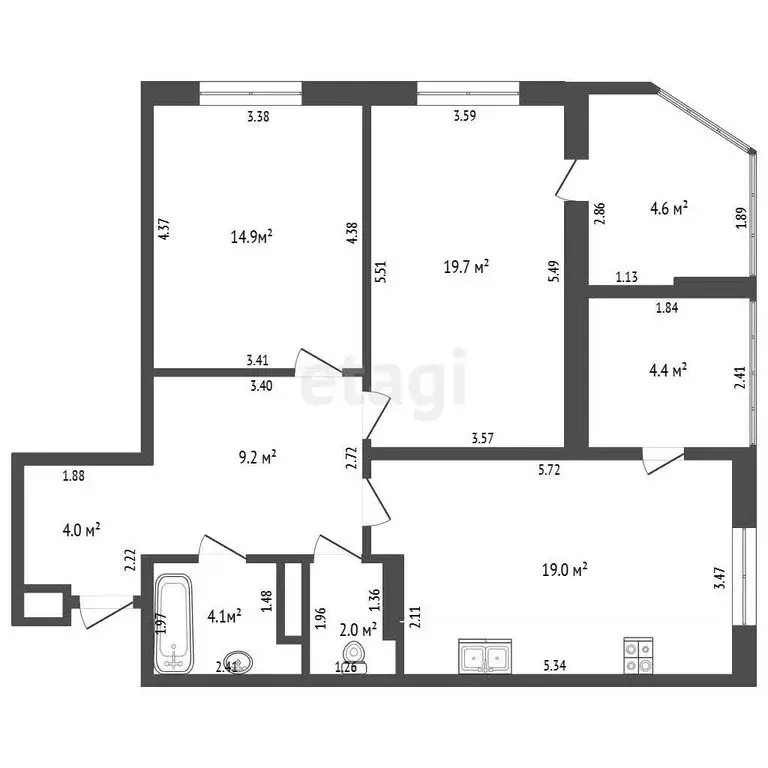 2-комнатная квартира: Орёл, улица Михалицына, 1 (72.9 м) - Фото 1