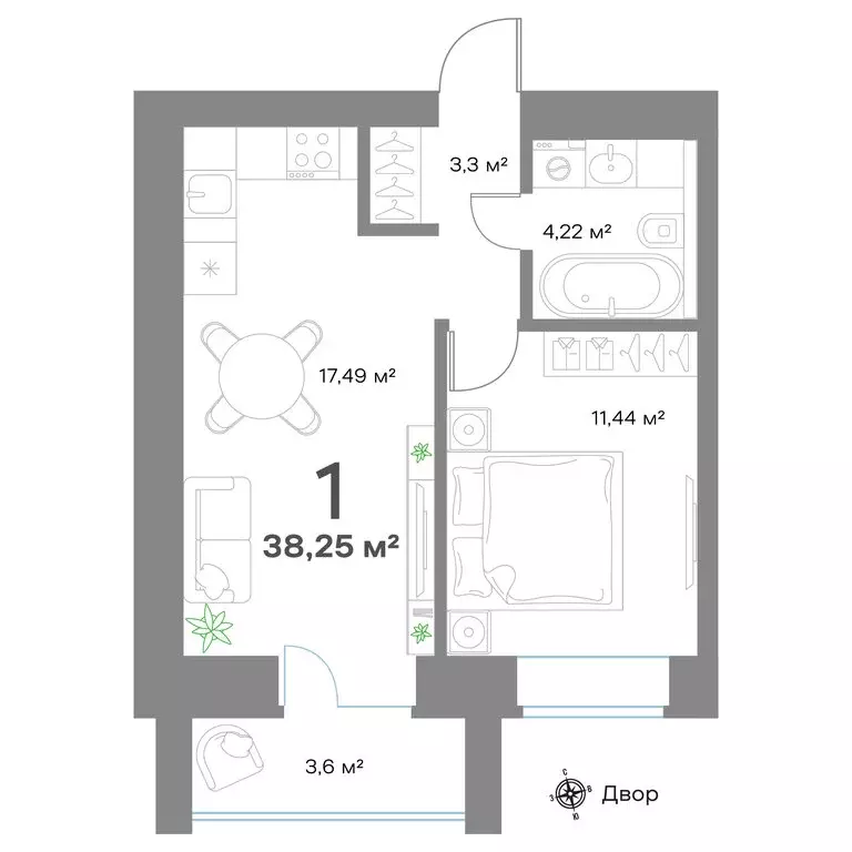 1-комнатная квартира: Выкса, улица Зуева, 1 (38.25 м) - Фото 1