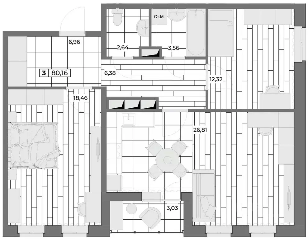 3-к кв. Орловская область, Орел Мясокомбинат мкр,  (78.65 м) - Фото 0