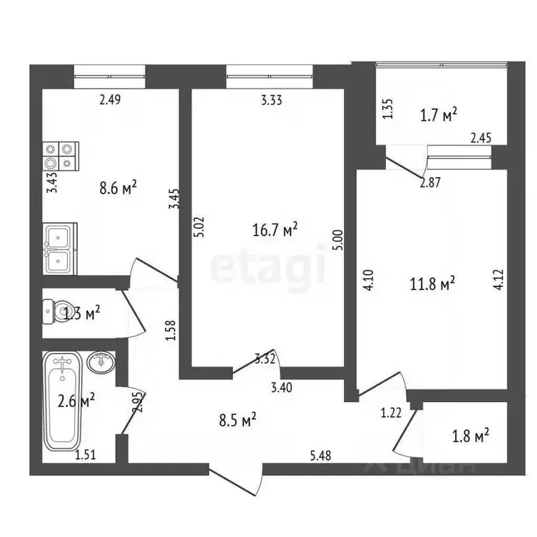 2-к кв. Башкортостан, Стерлитамак ул. Артема, 142 (51.3 м) - Фото 2