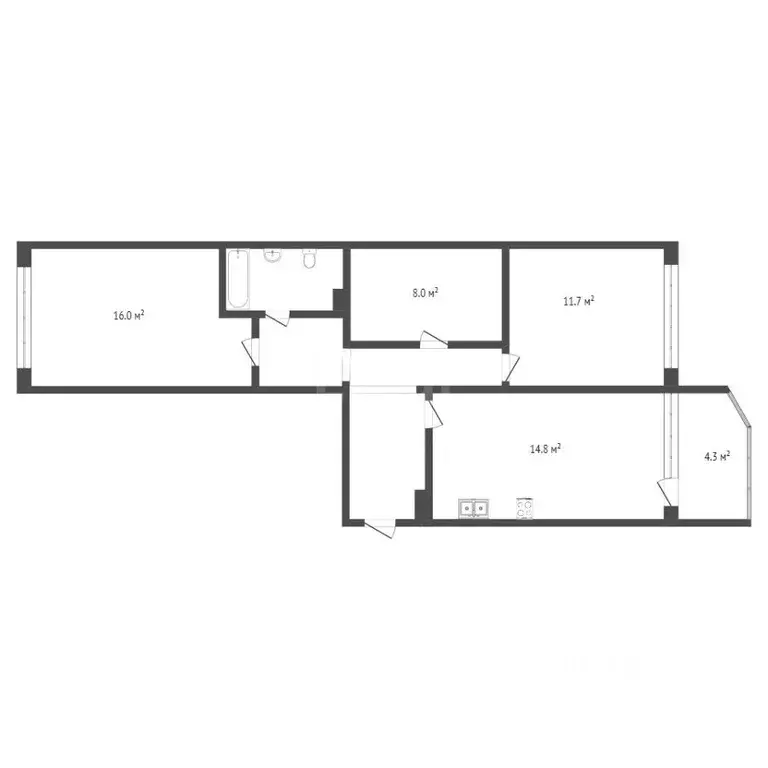 2-к кв. Ханты-Мансийский АО, Сургут ул. Крылова, 32 (72.0 м) - Фото 1