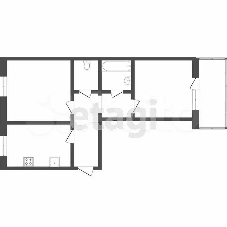 2-к. квартира, 48,5 м, 2/5 эт. - Фото 0