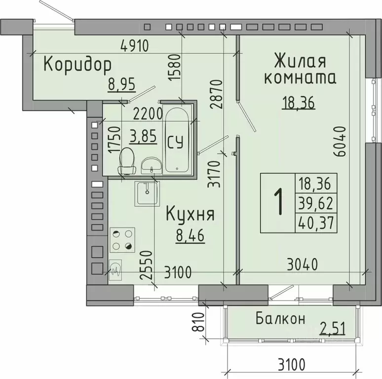 1-к кв. Волгоградская область, Волгоград Долина-2 жилрайон,  (40.37 м) - Фото 0