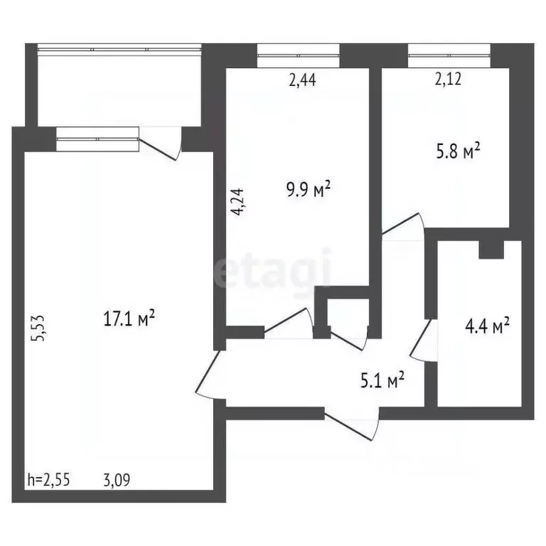 2-к кв. Кемеровская область, Кемерово ул. Тухачевского, 31В (43.0 м) - Фото 1
