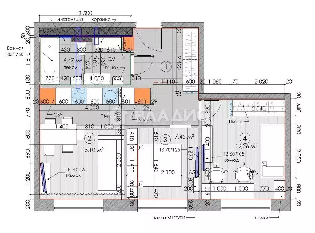 2-комнатная квартира: Москва, улица Дыбенко, 7/1 (55 м) - Фото 0