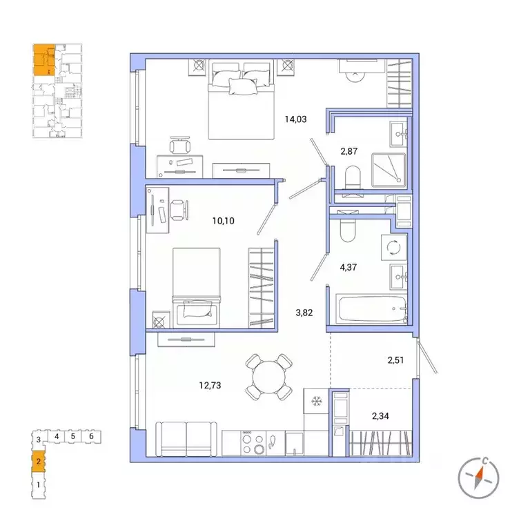 2-к кв. Санкт-Петербург Окла жилой комплекс (52.77 м) - Фото 0