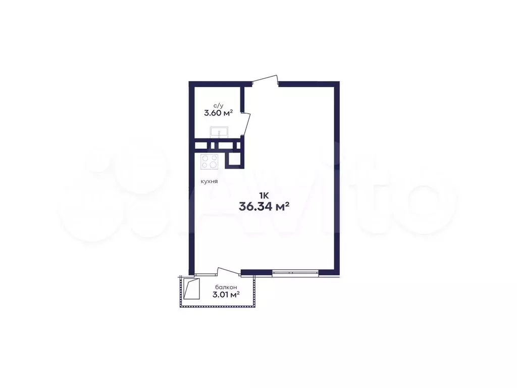 1-к. квартира, 36,4 м, 3/8 эт. - Фото 0