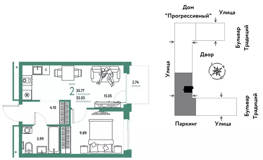 2-комнатная квартира: Тюмень, улица Восстания (35.77 м) - Фото 0