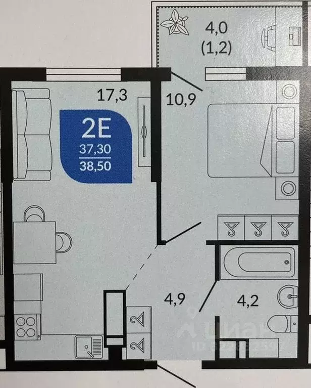 1-к кв. Краснодарский край, Новороссийск ул. Куникова, 47Г (38.5 м) - Фото 2