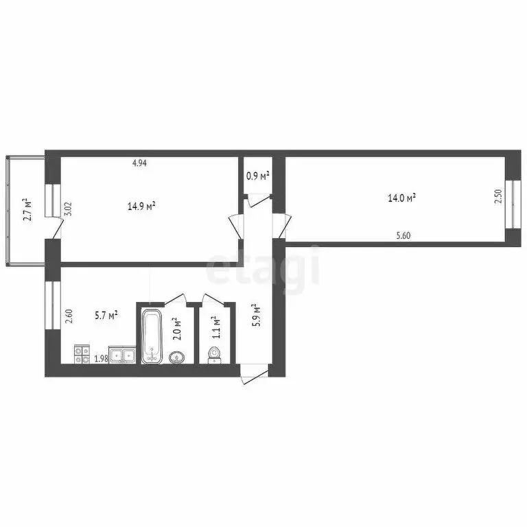 2-комнатная квартира: Тюмень, улица Мельникайте, 48 (44.3 м) - Фото 1