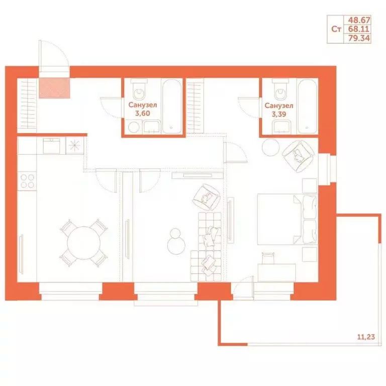 2-к кв. Новосибирская область, Кольцово рп, Спектр мкр 11 (68.11 м) - Фото 1