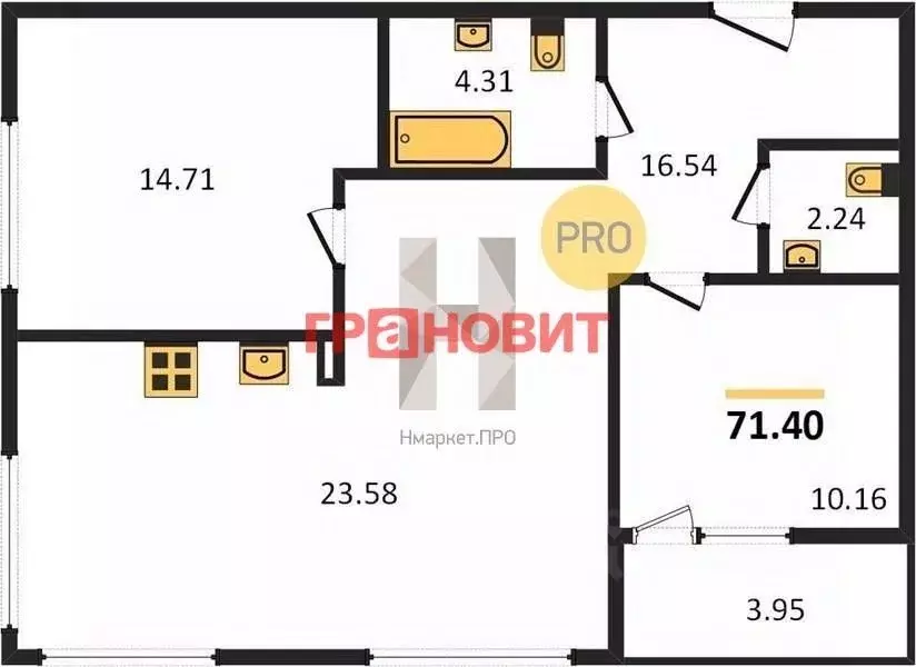 2-к кв. Новосибирская область, Новосибирск Военная ул., 51 (71.4 м) - Фото 1