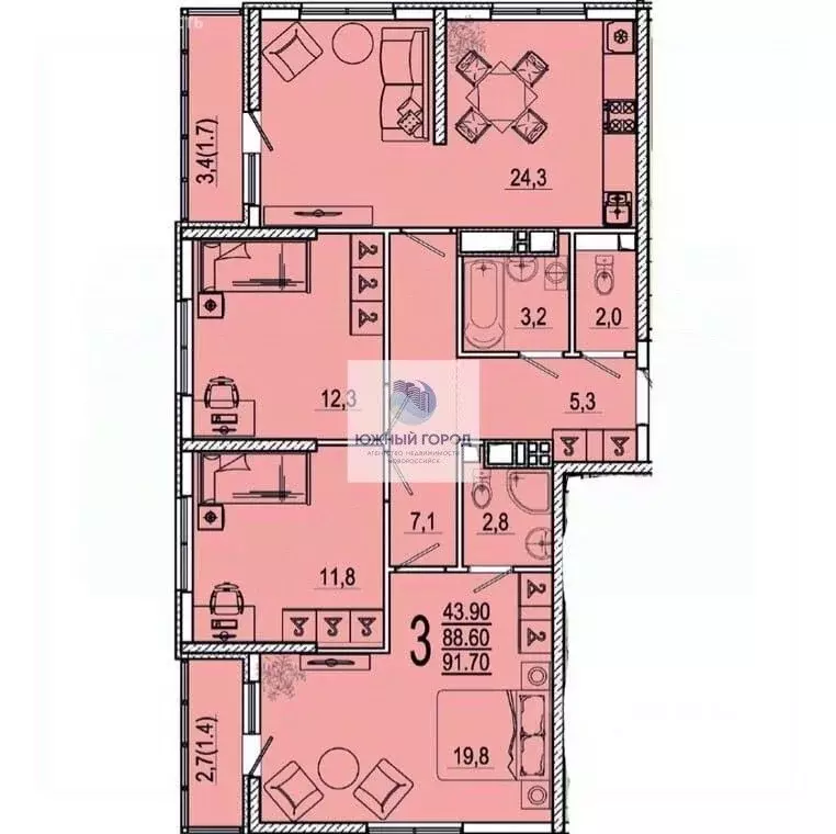 4-к кв. Краснодарский край, Новороссийск ул. Куникова, 47Ак1 (91.7 м) - Фото 1