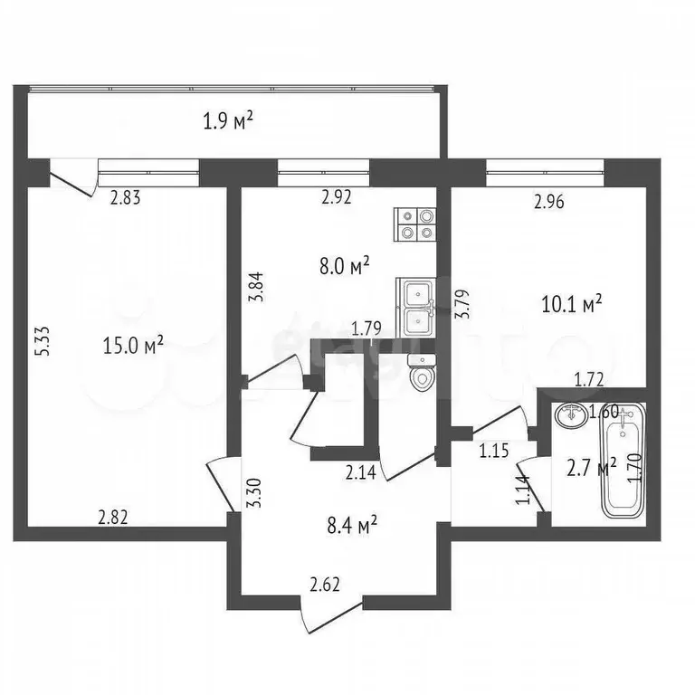 2-к. квартира, 45 м, 4/5 эт. - Фото 0