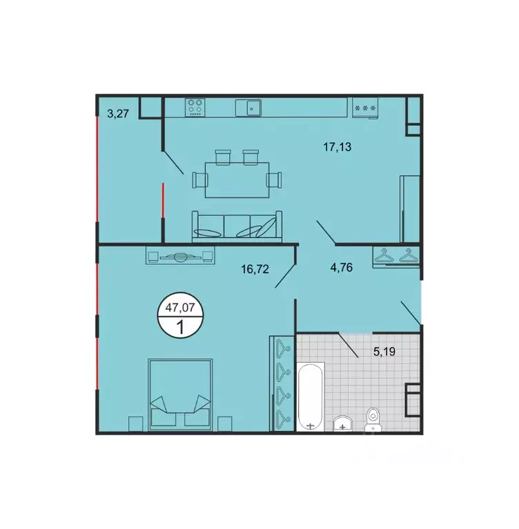 1-к кв. Ставропольский край, Ставрополь № 15 мкр,  (47.07 м) - Фото 1