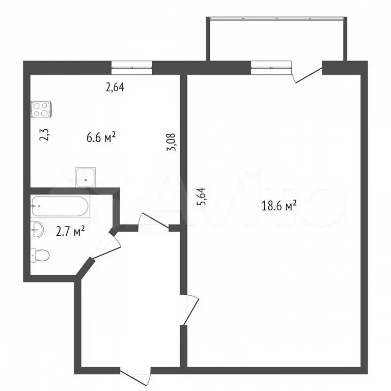 1-к. квартира, 29,6 м, 4/5 эт. - Фото 0