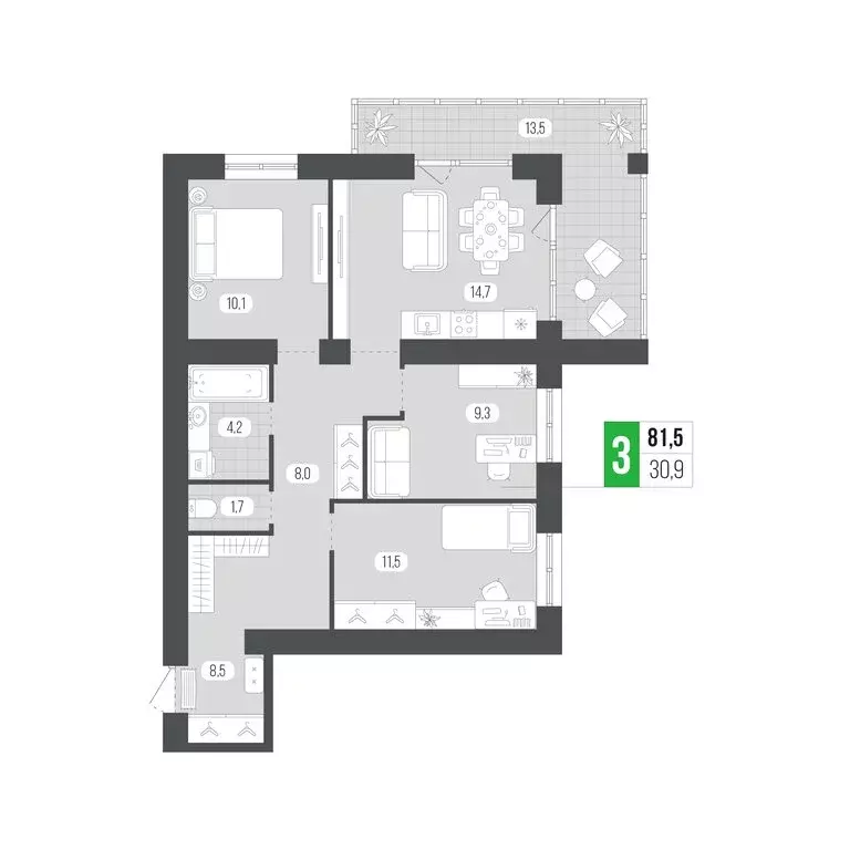 3-комнатная квартира: Брянск, улица Верхняя Лубянка, 63А (81.5 м) - Фото 0
