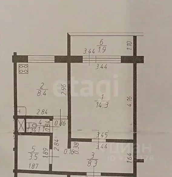 1-к кв. Татарстан, Казань 33-й Военный городок, 14 (37.5 м) - Фото 1