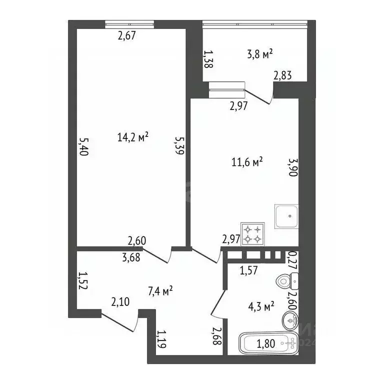 1-к кв. Башкортостан, Уфа ул. Генерала Ишбулатова, 8/2 (41.3 м) - Фото 1