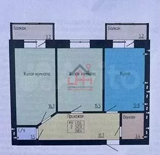 2-к. квартира, 68,4 м, 4/4 эт. - Фото 0