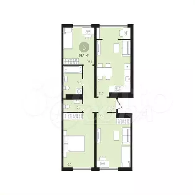 3-к. квартира, 81 м, 6/8 эт. - Фото 0