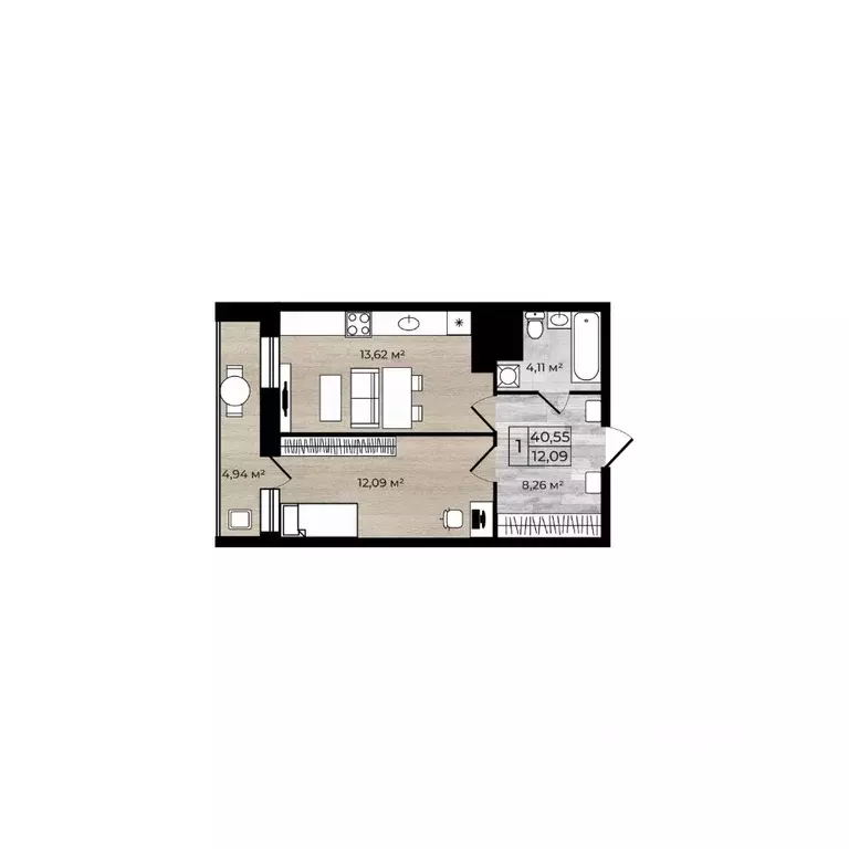 1-к кв. Ярославская область, Ярославль Аэропарк жилой комплекс (40.55 ... - Фото 1