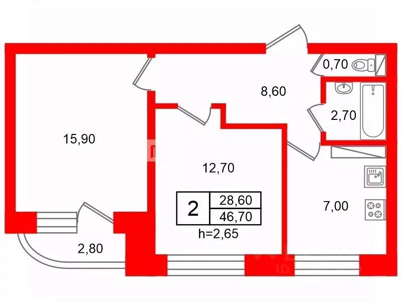 2-к кв. Санкт-Петербург Пулковское ш., 9К1 (47.0 м) - Фото 1