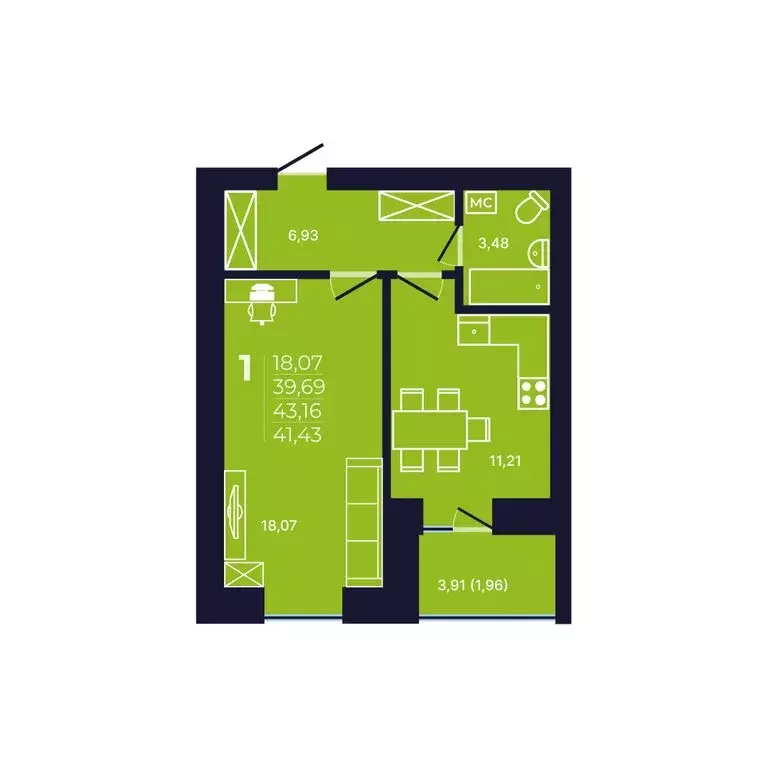 1-комнатная квартира: Уфа, улица Михаила Зайцева, 6 (41.2 м) - Фото 1