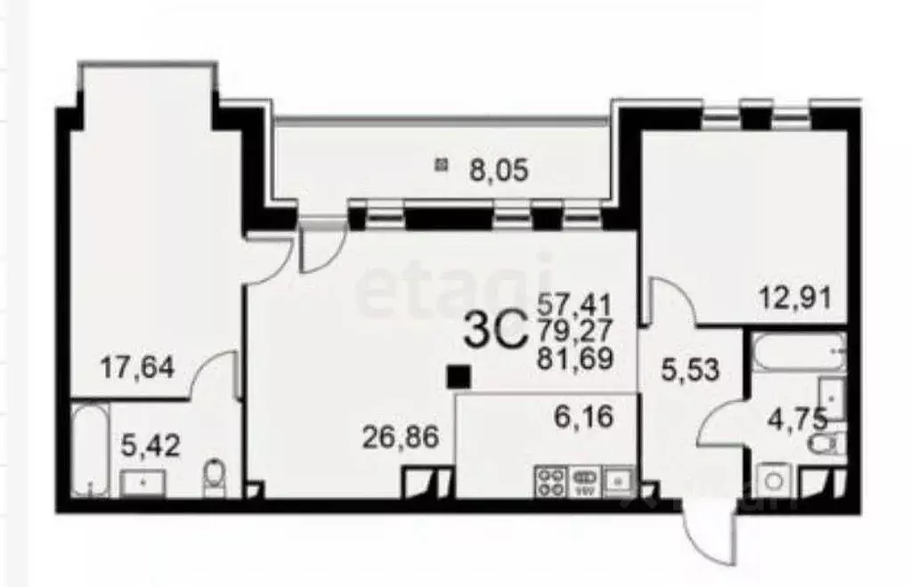 3-к кв. Тульская область, Тула Хлебная пл. (81.6 м) - Фото 0