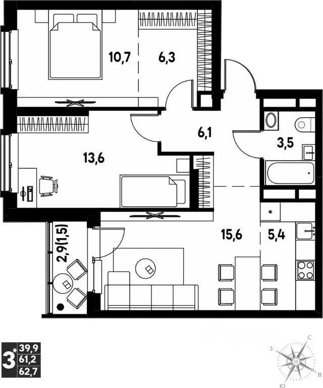 Студия Пермский край, д. Кондратово просп. Дягилева, 2 (62.7 м) - Фото 0