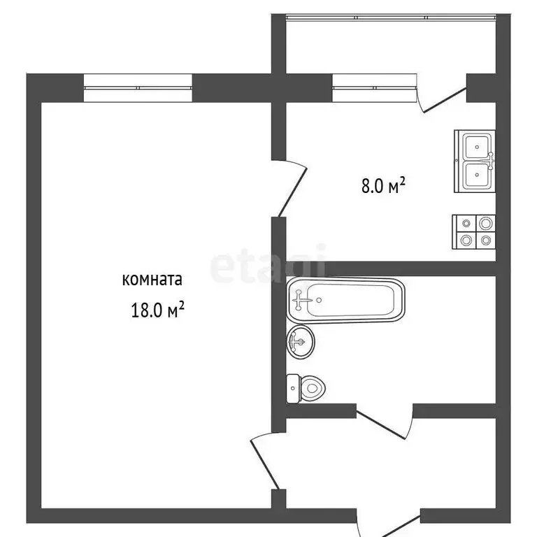 1-комнатная квартира: Карабаш, улица 23-й Годовщины Октября, 9 (34 м) - Фото 0