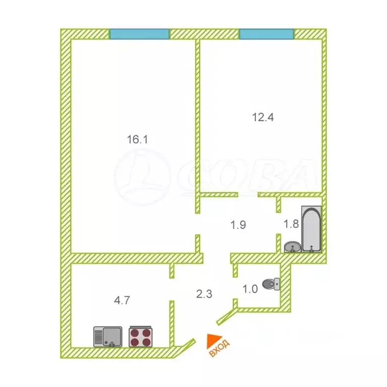 2-к кв. Тюменская область, Тюмень Ткацкий проезд, 6 (42.5 м) - Фото 1
