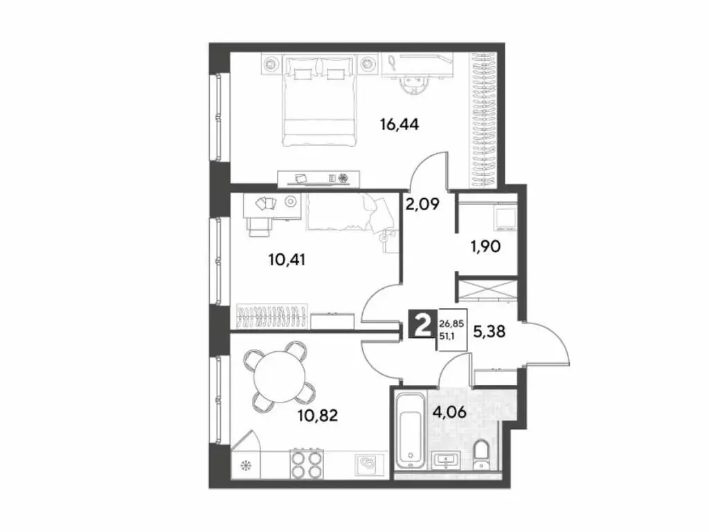 2-комнатная квартира: Калуга, улица Болдина, 22/1 (51.1 м) - Фото 0