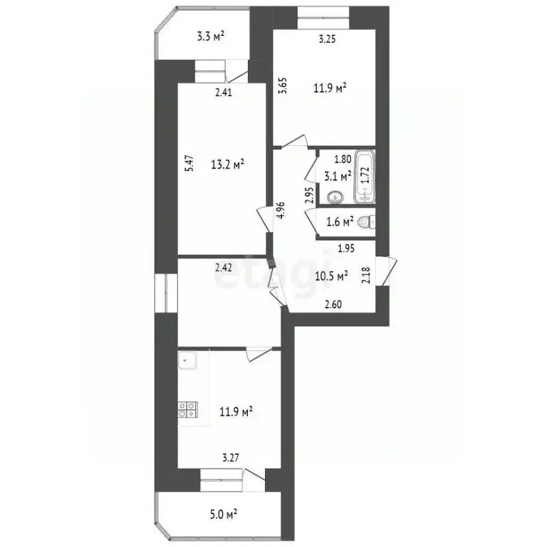 2-к кв. Башкортостан, Бирск Пролетарская ул., 142Г (61.4 м) - Фото 2