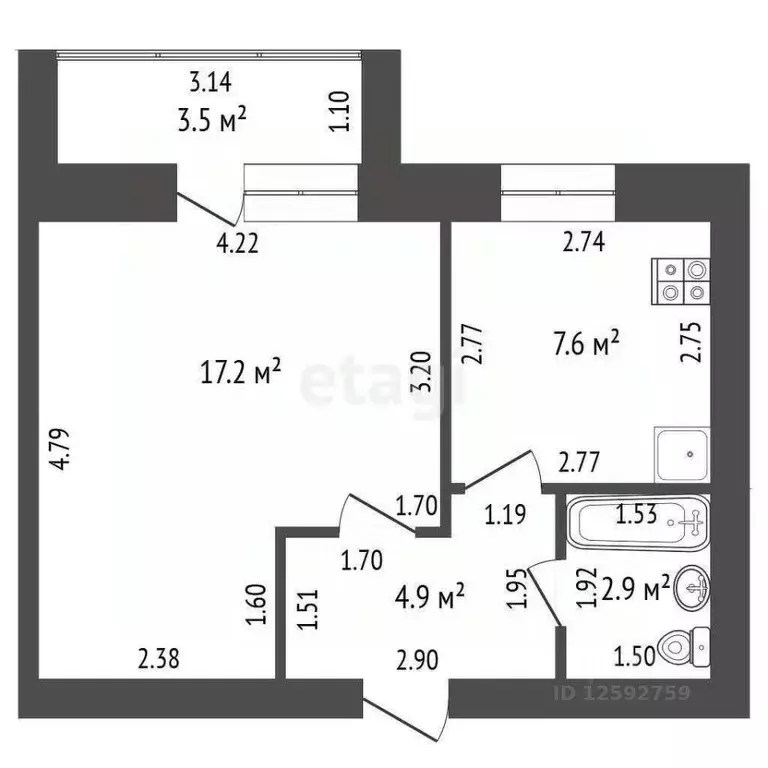 1-к кв. Тамбовская область, Тамбов Клубная ул., 13Б (32.6 м) - Фото 1