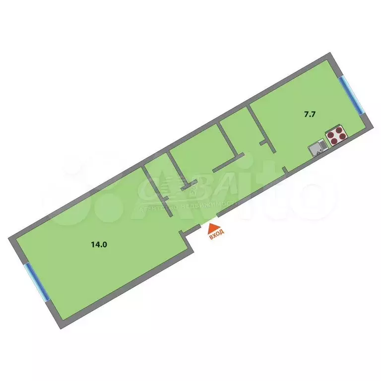 1-к. квартира, 30,6 м, 1/5 эт. - Фото 0