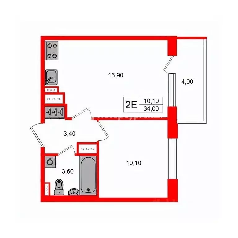 1-к кв. Санкт-Петербург дор. Торфяная, 13 (34.0 м) - Фото 2