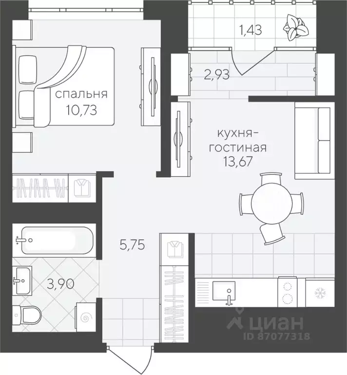 1-к кв. Тюменская область, Тюмень ул. Василия Малкова, 12 (38.66 м) - Фото 0