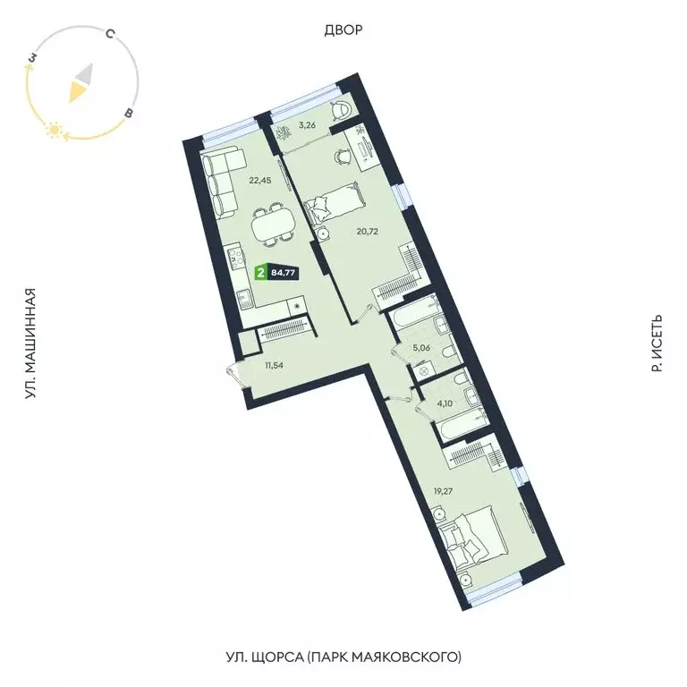 2-комнатная квартира: Екатеринбург, Машинная улица, 1В/4 (84.77 м) - Фото 1