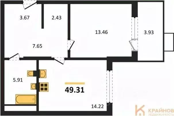 1-к кв. Воронежская область, Воронеж наб. Чуева, 7 (49.31 м) - Фото 0