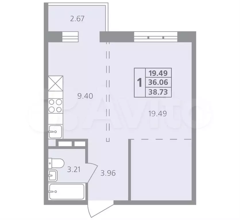 1-к. квартира, 38,7 м, 2/5 эт. - Фото 1