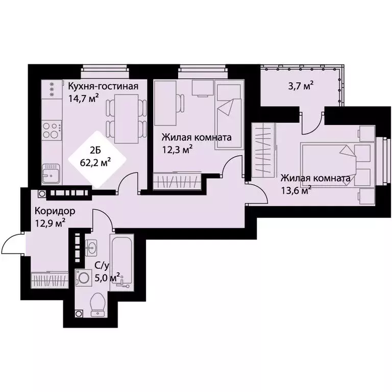 2-комнатная квартира: Екатеринбург, проспект Космонавтов, 108/4 (60.3 ... - Фото 1